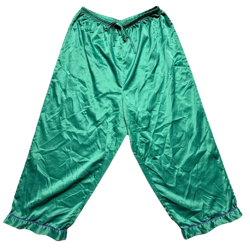 Vintage Cabernet Satin Lounge Pajama Pants Green Silky Drawstring Womens‎ Small